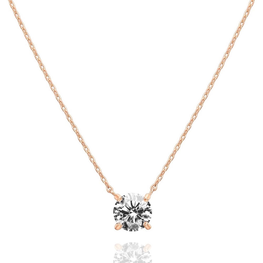 Elegant Rose‎ Gold Necklace with Clear Pendant  14 k Gold Plated Elegant Jewelry